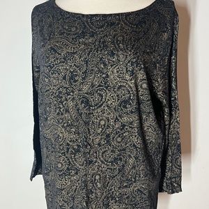 LRL Lauren Jeans Co. Ralph Lauren Black and Gold Paisley long Sleeve Tee Sz. XL